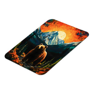 Glas-in-lood-Wildlife-Berg-Zonsondergang-Beer Magneet