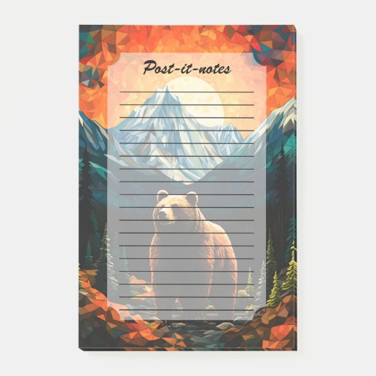 Glas-in-lood-Wildlife-Berg-Zonsondergang-Beer Post-it® Notes (Voorkant)