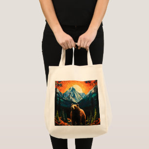 Glas-in-lood-Wildlife-Berg-Zonsondergang-Beer Tote Bag