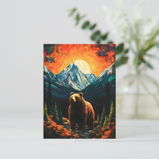 Glas in lood Wildlife Mountain Sunset Beer Aankondigingskaart (Staand voorkant)