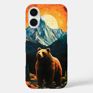 Glas in lood Wildlife Mountain Sunset Beer iPhone 16 Hoesje