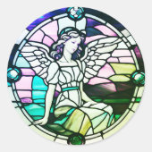 Glas in lood Window Angel Ronde Sticker (Voorkant)
