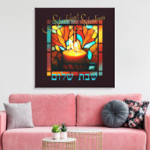 Glas in lood Window Hebreeuws Shabbat Shalom Candl Canvas Afdruk (Insitu (Woonkamer))