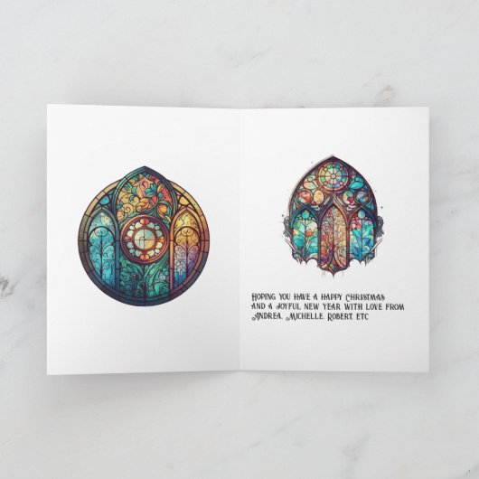 Glas in lood Window Joy & Peace Kerstfoto Feestdagen Kaart (Binnen)