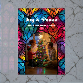 Glas in lood Window Joy & Peace Kerstfoto Feestdagen Kaart