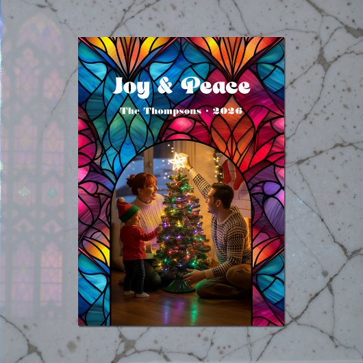 Glas in lood Window Joy & Peace Kerstfoto Feestdagen Kaart