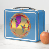 Glas in lood Window Turquoise Hummingbird (In situ)