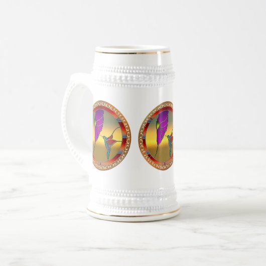 Glas in lood Window Turquoise Hummingbird Bierpul (Voorkant links)