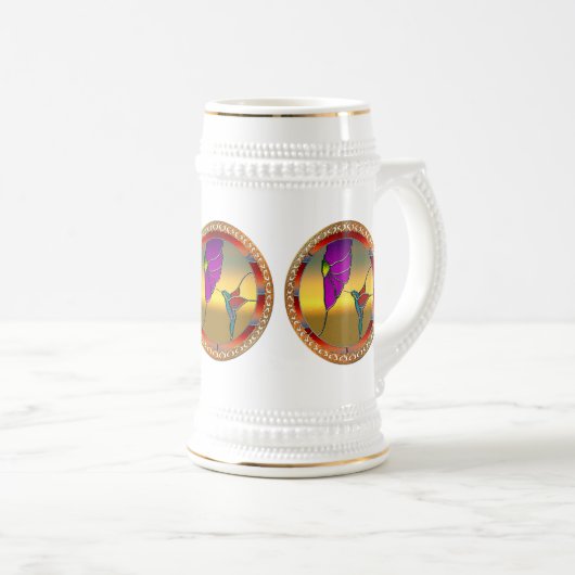 Glas in lood Window Turquoise Hummingbird Bierpul (Voorkant rechts)