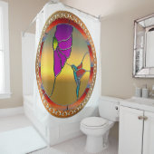 Glas in lood Window Turquoise Hummingbird Douchegordijn (In situ)