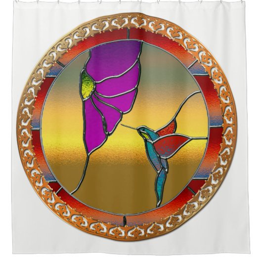 Glas in lood Window Turquoise Hummingbird Douchegordijn (Voorkant)