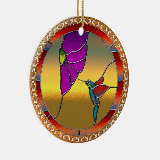 Glas in lood Window Turquoise Hummingbird Keramisch Ornament (Rechts)