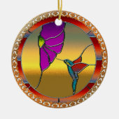 Glas in lood Window Turquoise Hummingbird Keramisch Ornament (Voorkant)