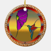 Glas in lood Window Turquoise Hummingbird Keramisch Ornament (Achterkant)