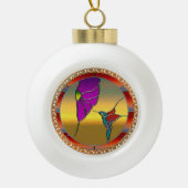 Glas in lood Window Turquoise Hummingbird Keramische Bal Ornament (Voorkant)