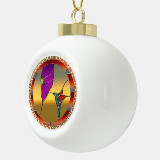 Glas in lood Window Turquoise Hummingbird Keramische Bal Ornament (Rechts)