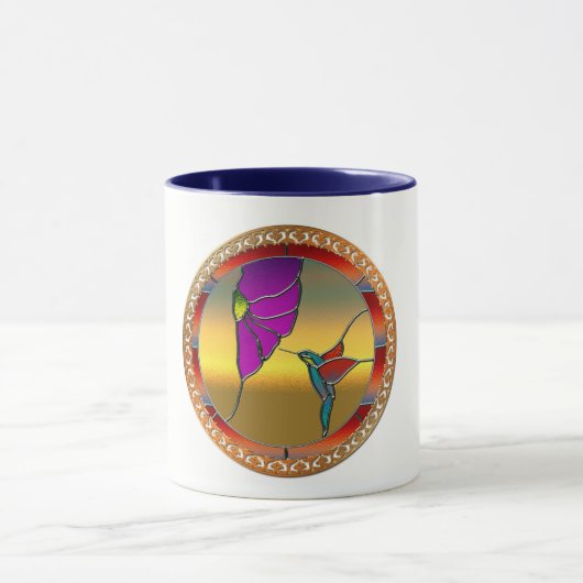Glas in lood Window Turquoise Hummingbird Mok (Midden)