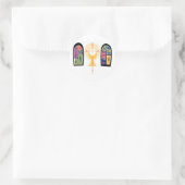Glas in lood Windows met Chalice en Cross Ronde Sticker (Tas)
