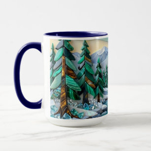 Glas-in-lood Winter Mozaïek Edelsteen Hut Scene Mok