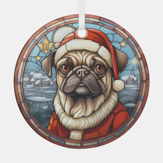 Glas in lood Winter Village Pug Dog Christmas Ornament (Voorkant)