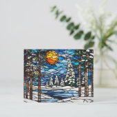 Glas in lood winterlandschap feestdagenkaart (Staand voorkant)