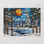 Glas in lood winterlandschap feestdagenkaart (Voorkant)