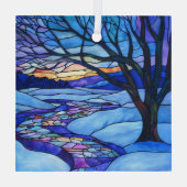 Glas in lood winterlandschap glas ornament (Achterkant)