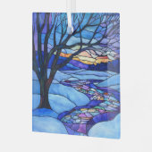 Glas in lood winterlandschap ornament (Voorkant links)