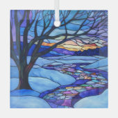 Glas in lood winterlandschap ornament (Voorkant)