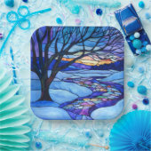 Glas in lood winterlandschap papieren bordje (Feest)