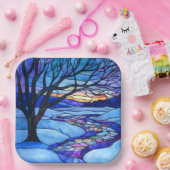 Glas in lood winterlandschap papieren bordje (Feest)