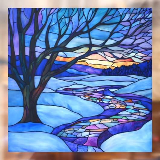 Glas in lood winterlandschap raamsticker (Vel 2)