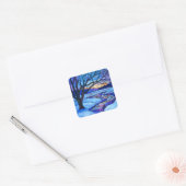 Glas in lood winterlandschap vierkante sticker (Envelop)