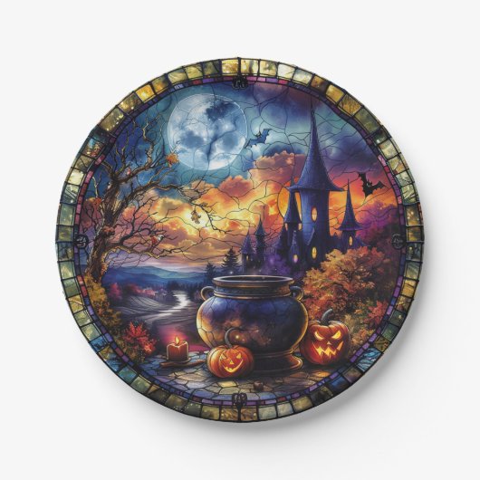 Glas in lood Witch's Cauldron Papieren Bordje (Voorkant)