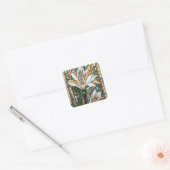 Glas in lood Witte Lelie Illustratie Vierkante Sticker (Envelop)