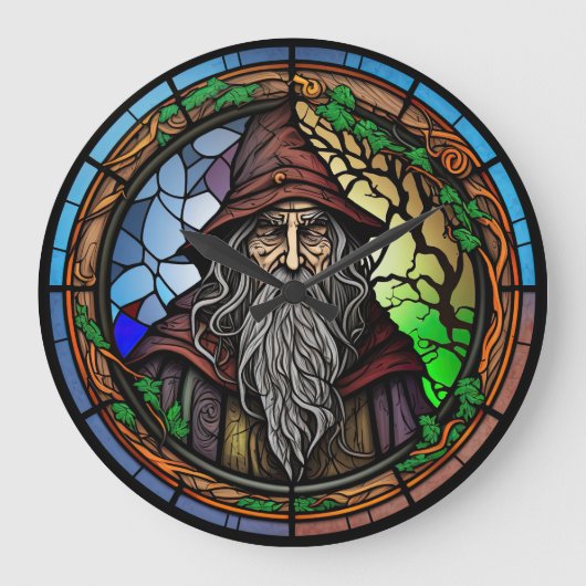 Glas in lood Wizard Ontwerp Grote klok (Voorkant)