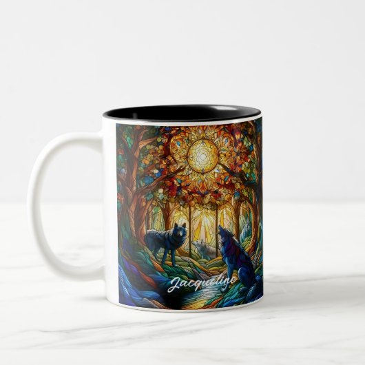 Glas in lood Wolven in Bos Tweekleurige Koffiemok (Links)