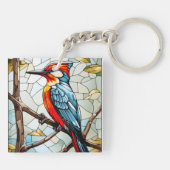 Glas in lood Woodpecker Bird Sleutelhanger (Achterkant)