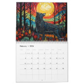Glas in lood Woud Wolf met maan kalender 2024 (Feb 2026)