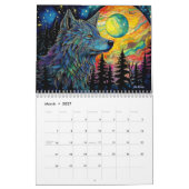 Glas in lood Woud Wolf met maan kalender 2024 (Mar 2027)