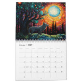 Glas in lood Woud Wolf met maan kalender 2024 (Jan 2027)