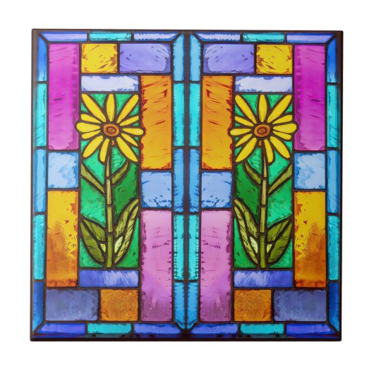 Glas in lood Yellow Daisy Tegeltje (Voorkant)