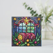 Glas in lood Yule Log Winter Zonnewende Vakantie Kaart (Staand voorkant)