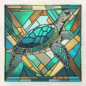 Glas in lood Zee schildpad illustratie Glazen Onderzetter (Voorkant)