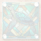 Glas in lood Zee schildpad illustratie Glazen Onderzetter (Achterkant)