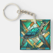 Glas in lood Zee schildpad illustratie Sleutelhanger (voorkant)