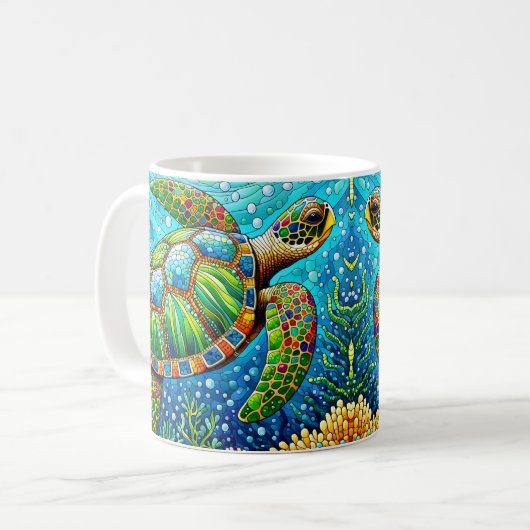 Glas-in-lood Zee Schildpad Koffiemok (Voorkant links)