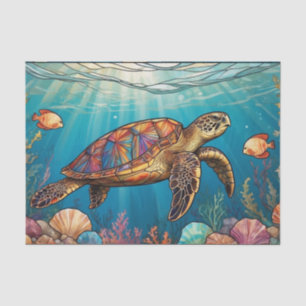 Glas in lood Zee Schildpad, Vis, Koraal, Oceaan Tissuepapier