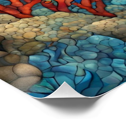 Glas in lood Zee schildpad zwemmen, koraal Perfect Poster (Hoek)