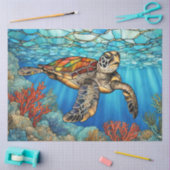 Glas in lood Zee schildpad zwemmen, koraal Tissuepapier (Craft)